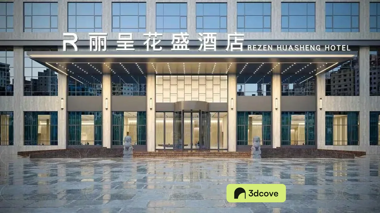 The Main Subject Is A Large Building And One Key Characteristic Is Its Modern
