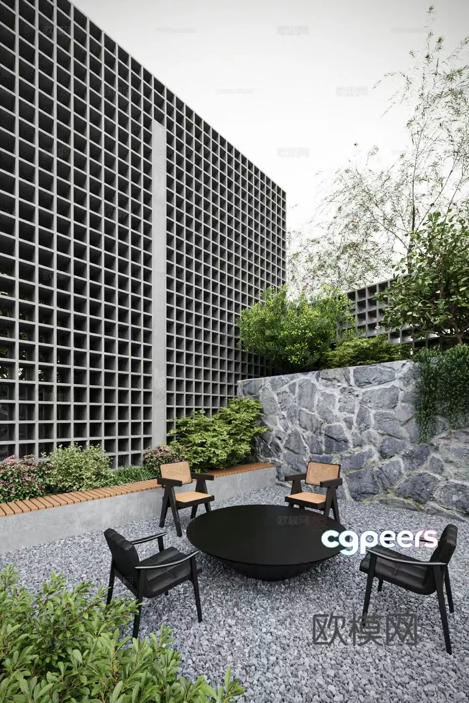 Modern small garden outdoor garden 3d model