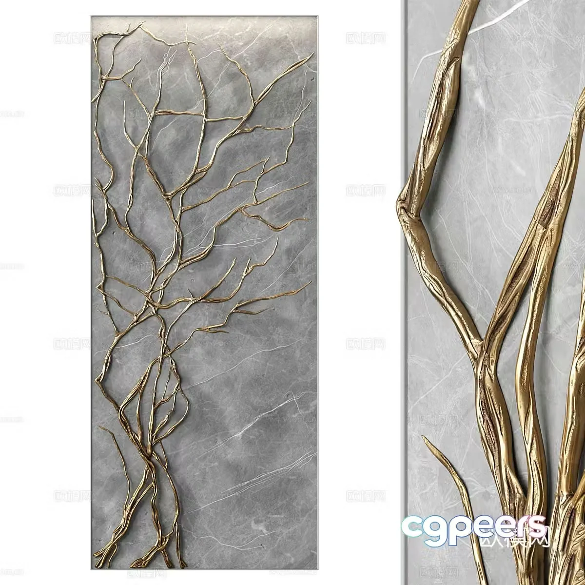 New Chinese style wall decoration metal branch decoration 3D model