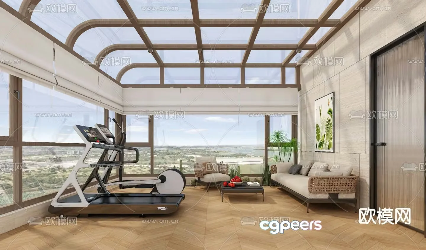 Modern sunroom rooftop balcony 3d model