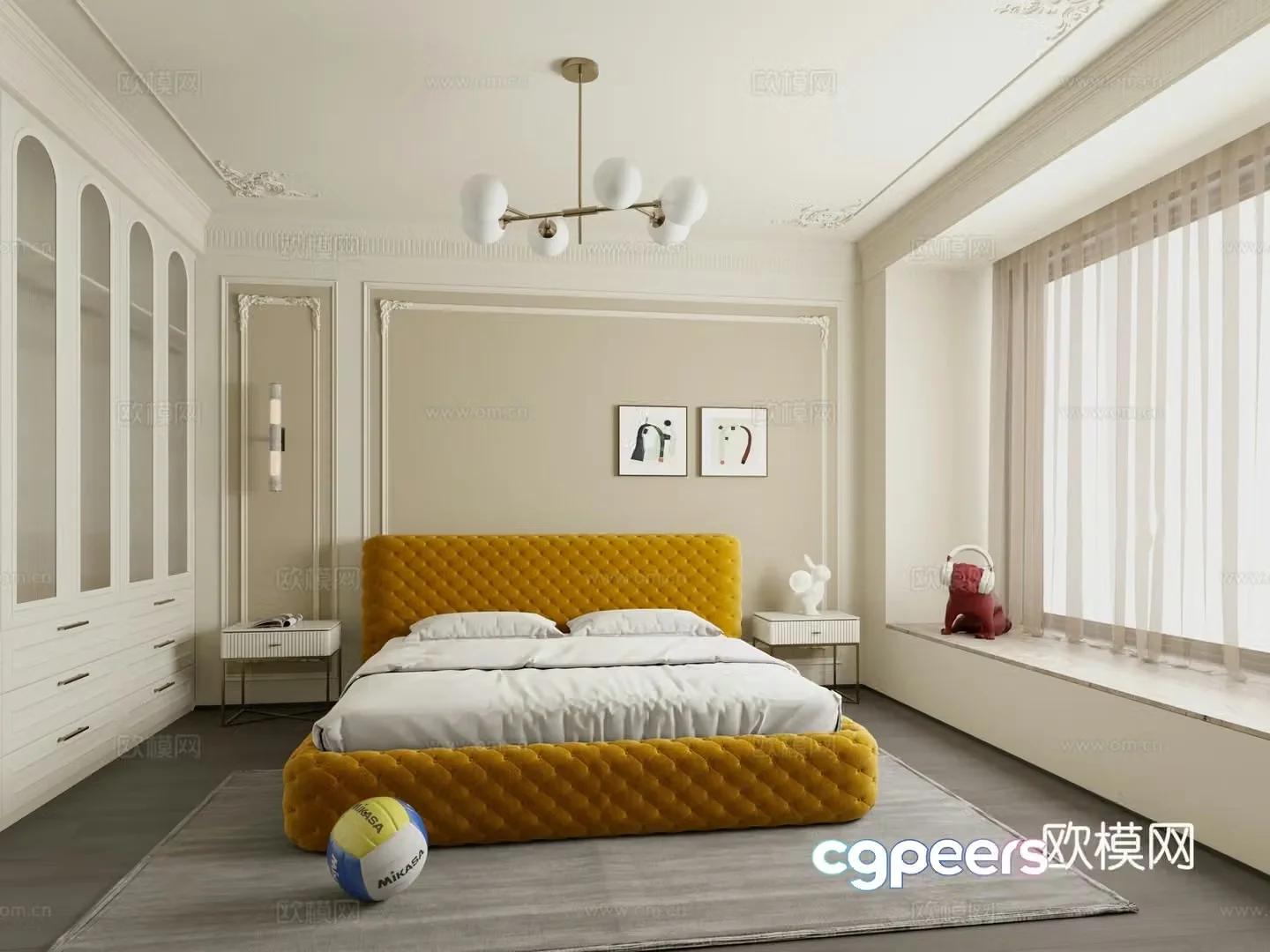 Cream French Home Bedroom Master Bedroom Children’s Room Bauhaus Bedroom Bare Window Bedroom Master Room 3D Model
