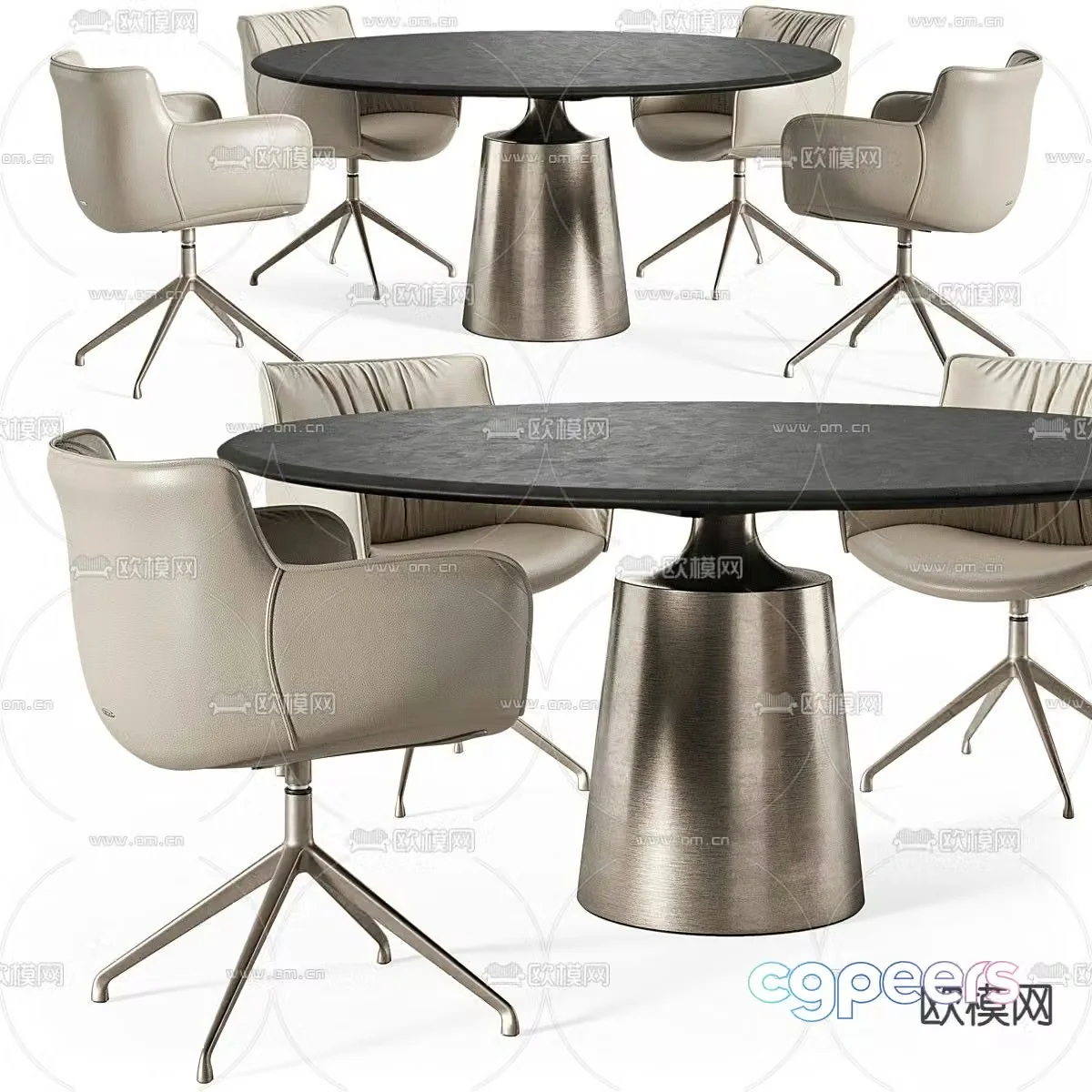 Modern round dining table and chairs 3d model