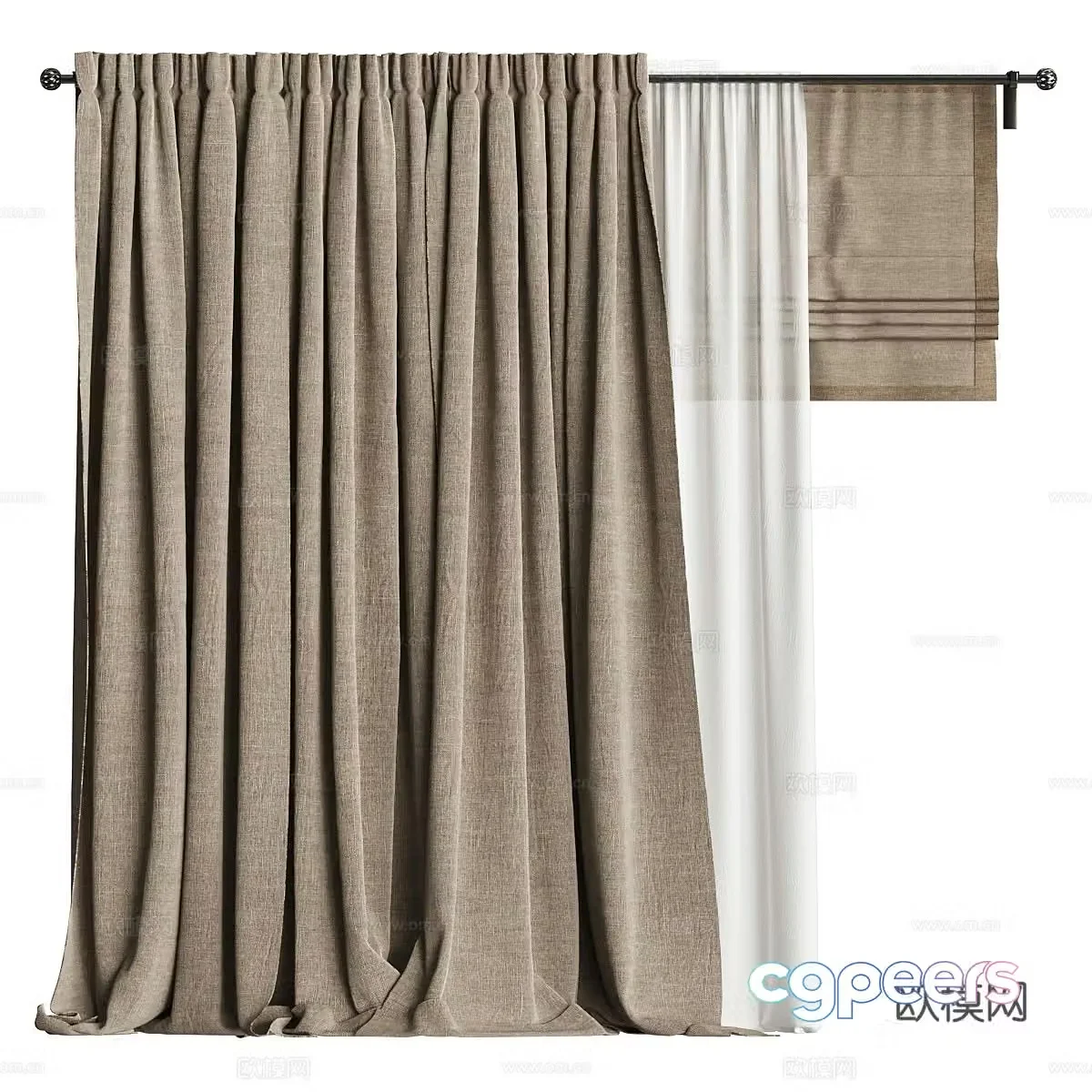 New Chinese style fabric curtains Roman curtains 3D model