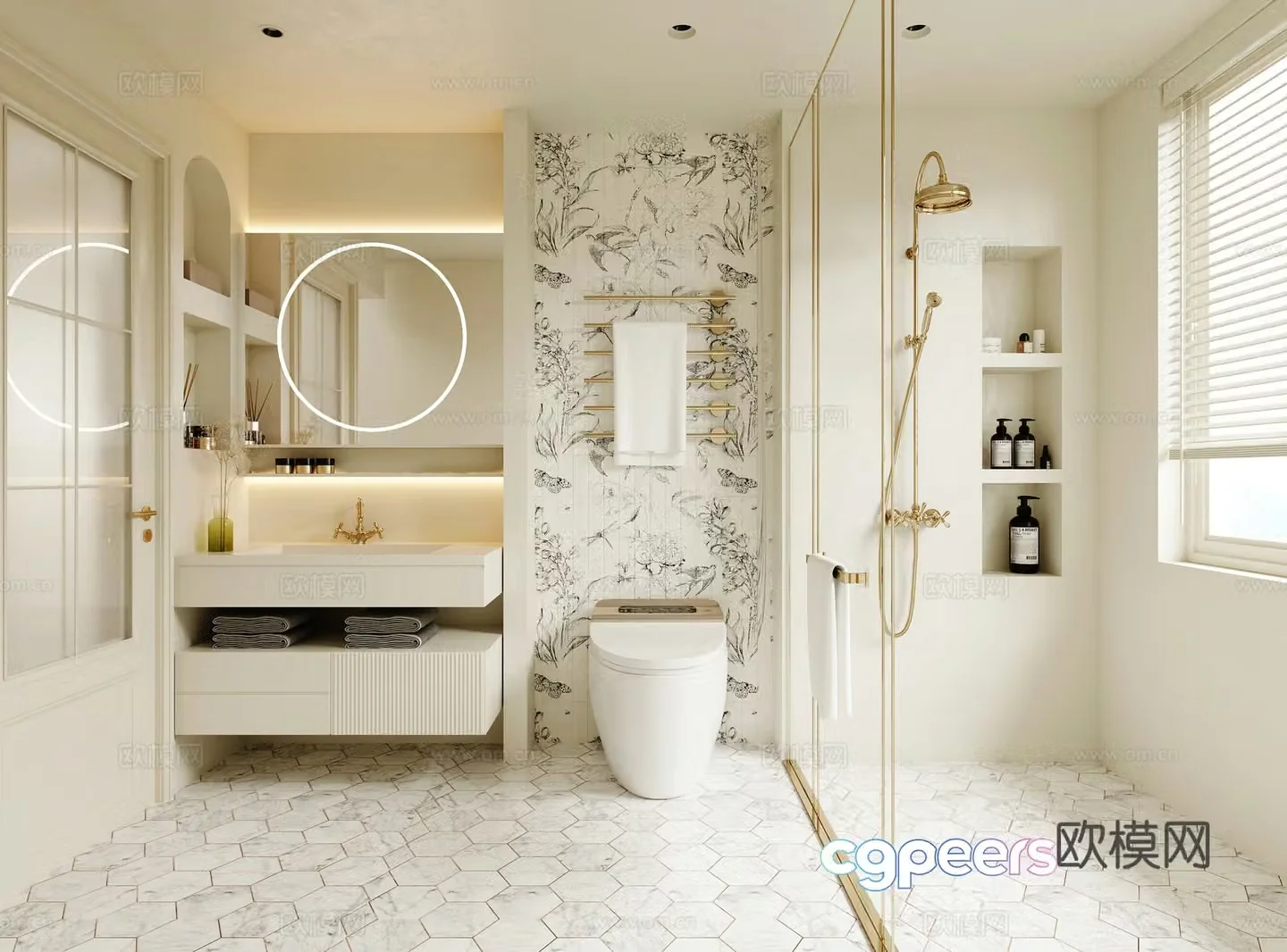 Creamy style bathroom 3d model