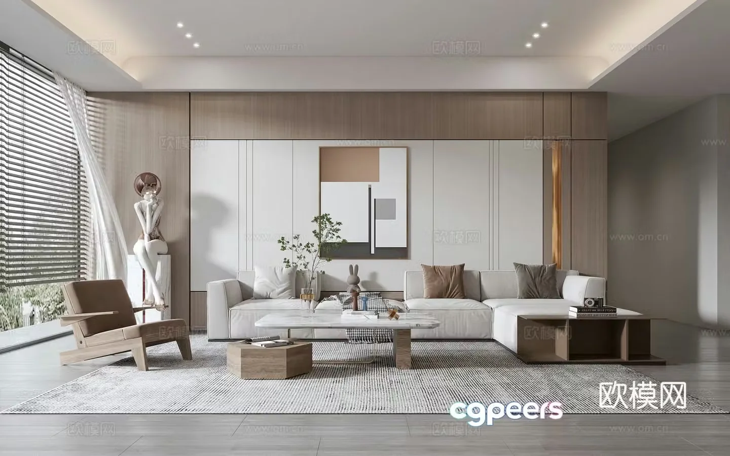 Modern living room modern sofa coffee table combination modern background wall 3d model