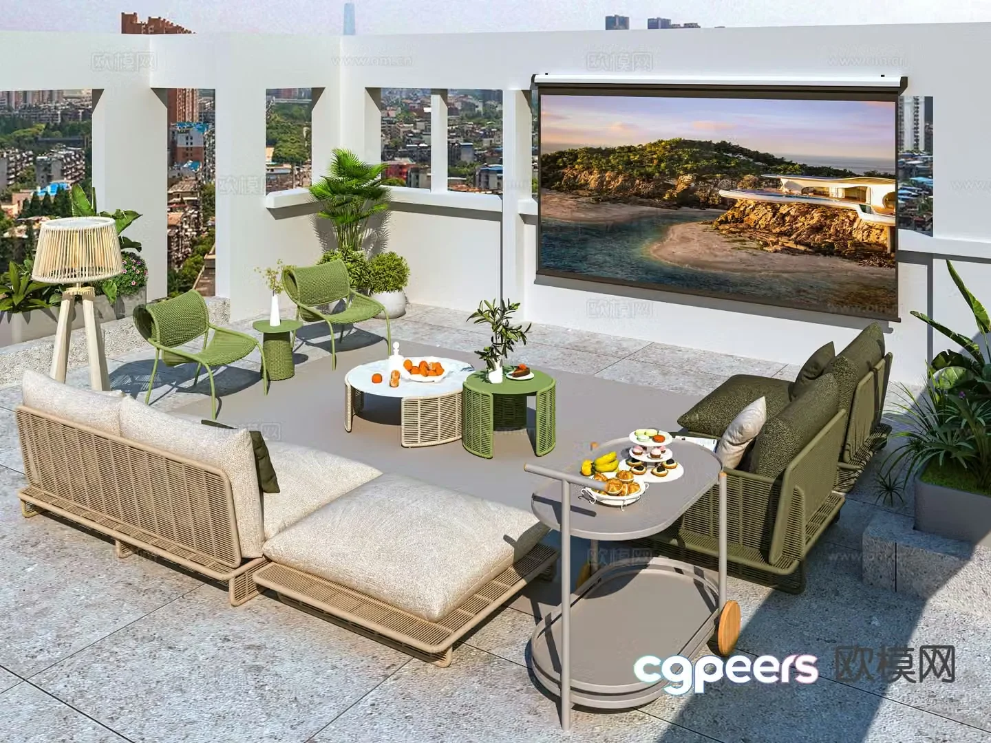 Modern balcony terrace roof garden 3d model