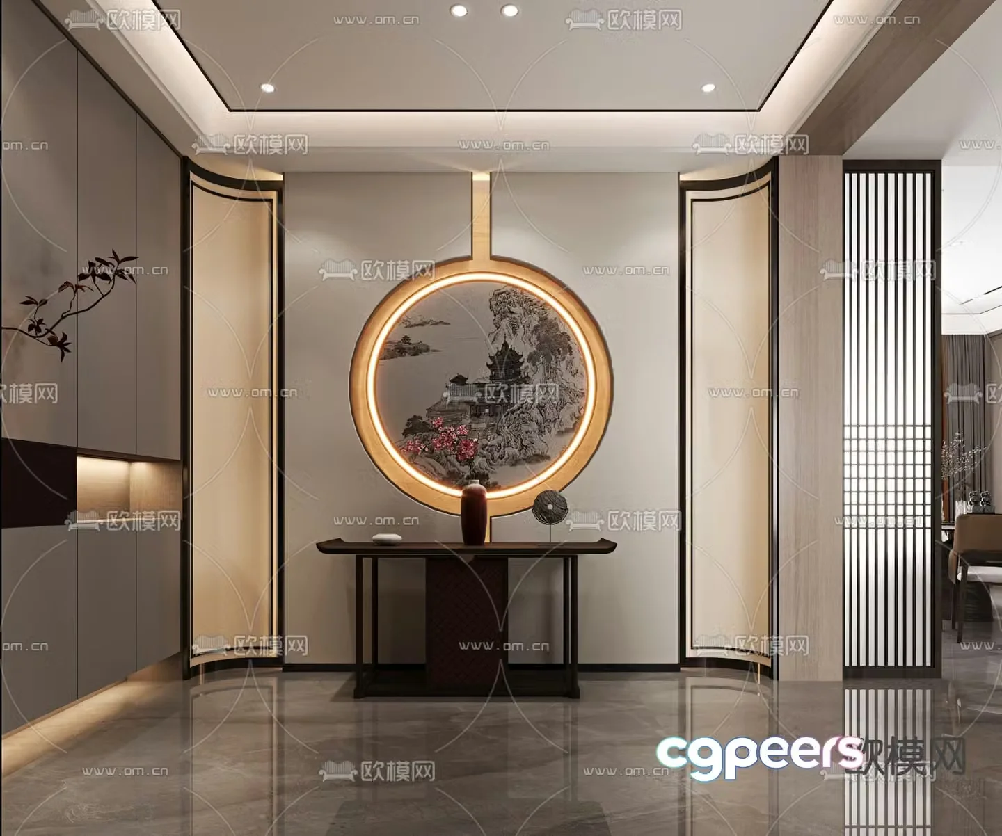 New Chinese style entrance wall background wall 3d model