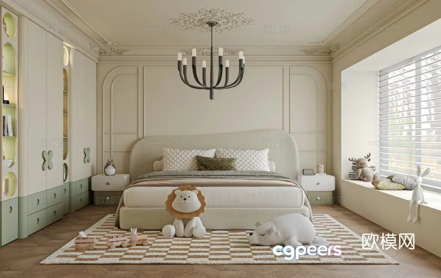 French children’s room bedroom bed nightstand 3d model