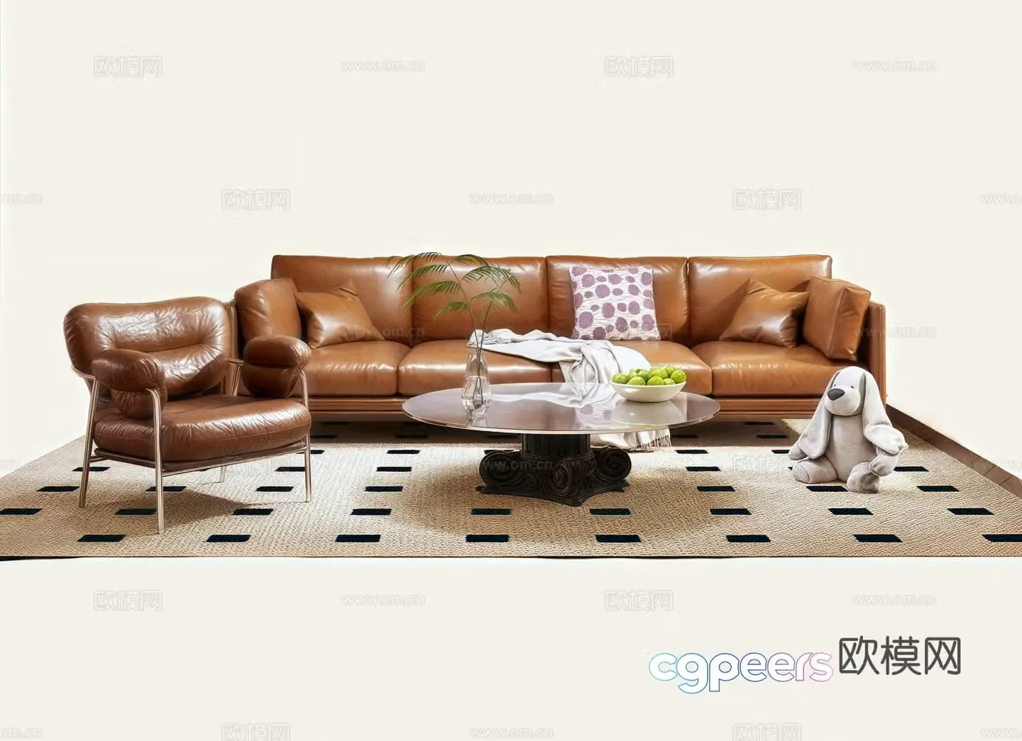 Medium retro leather sofa coffee table combination 3D model