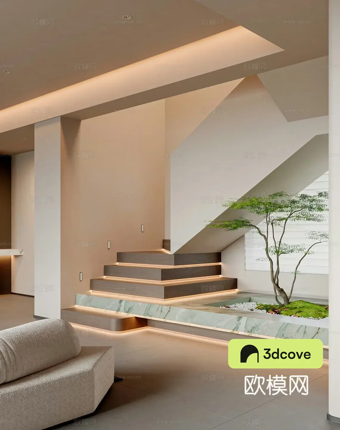 Modern minimalist landscape bonsai potted plants stairwell landscape