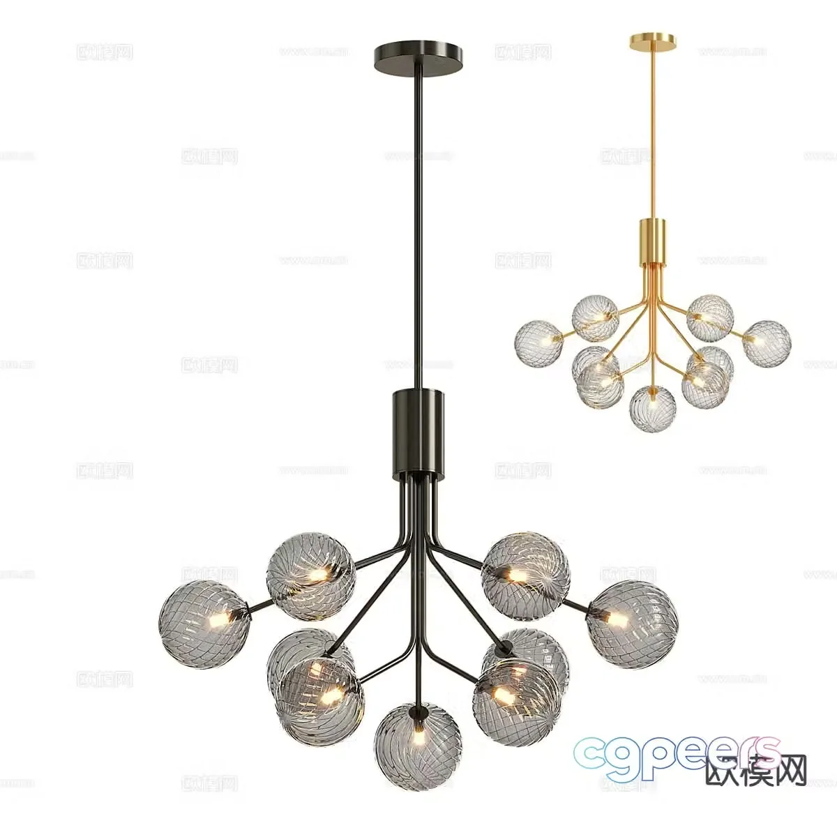 Light luxury multi-head chandelier 3D model