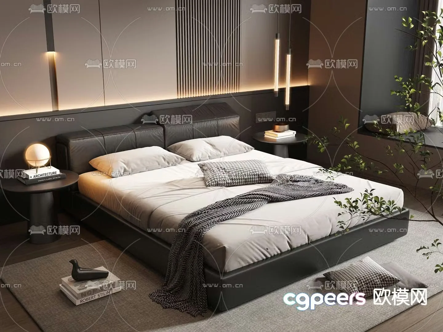 Leather double bed 3d model
