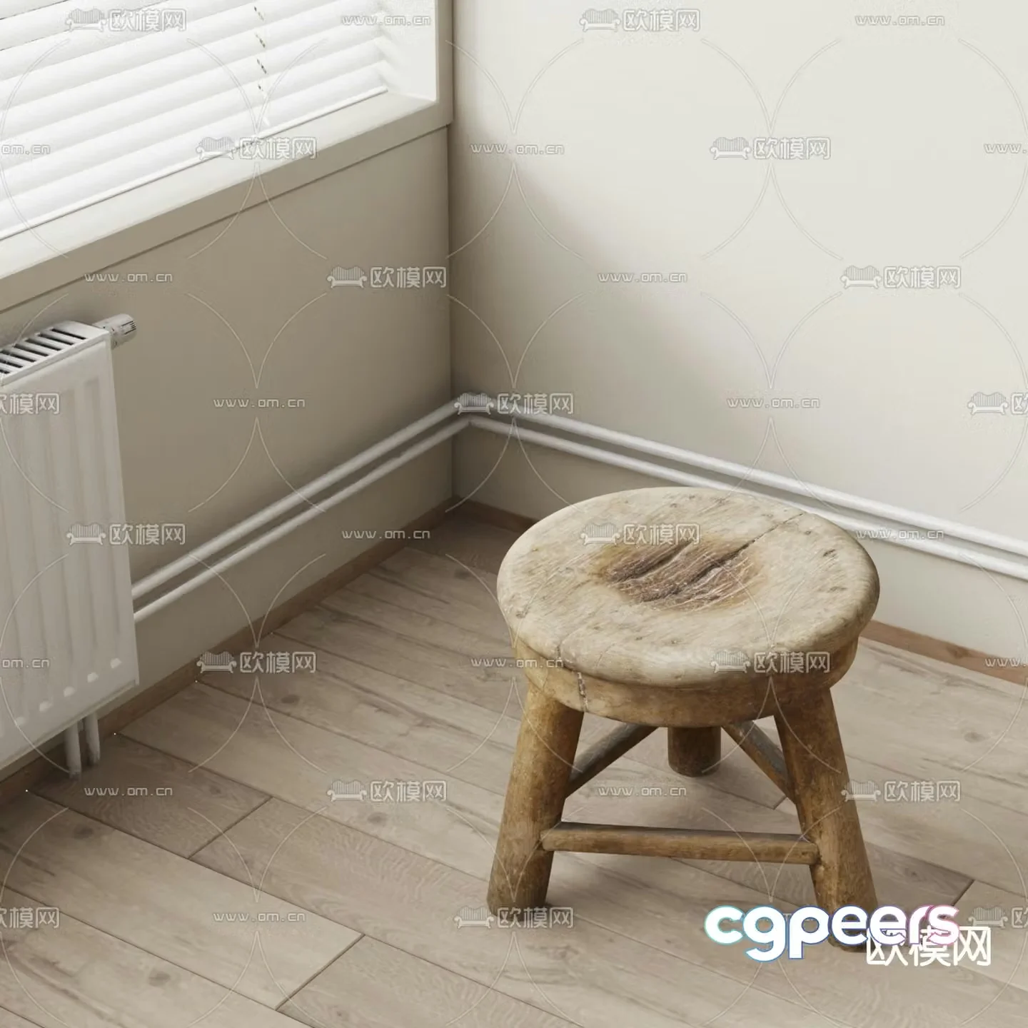 MISSANA wabi-sabi style solid wood stool round stool 3D model