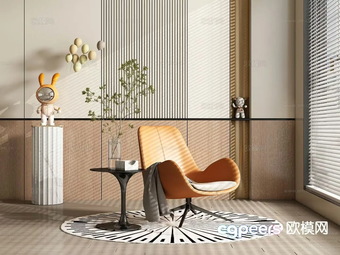 Modern lounge chair HermÃ¨s orange chair 3d model
