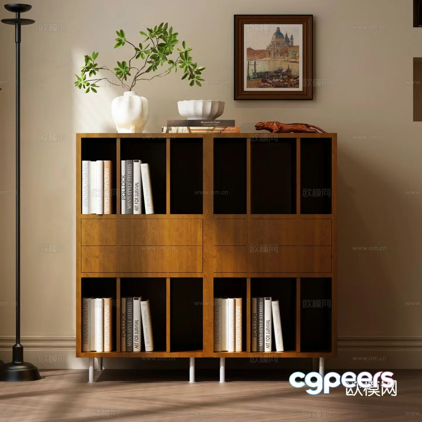 Wabi-sabi bookcase display cabinet 3d model