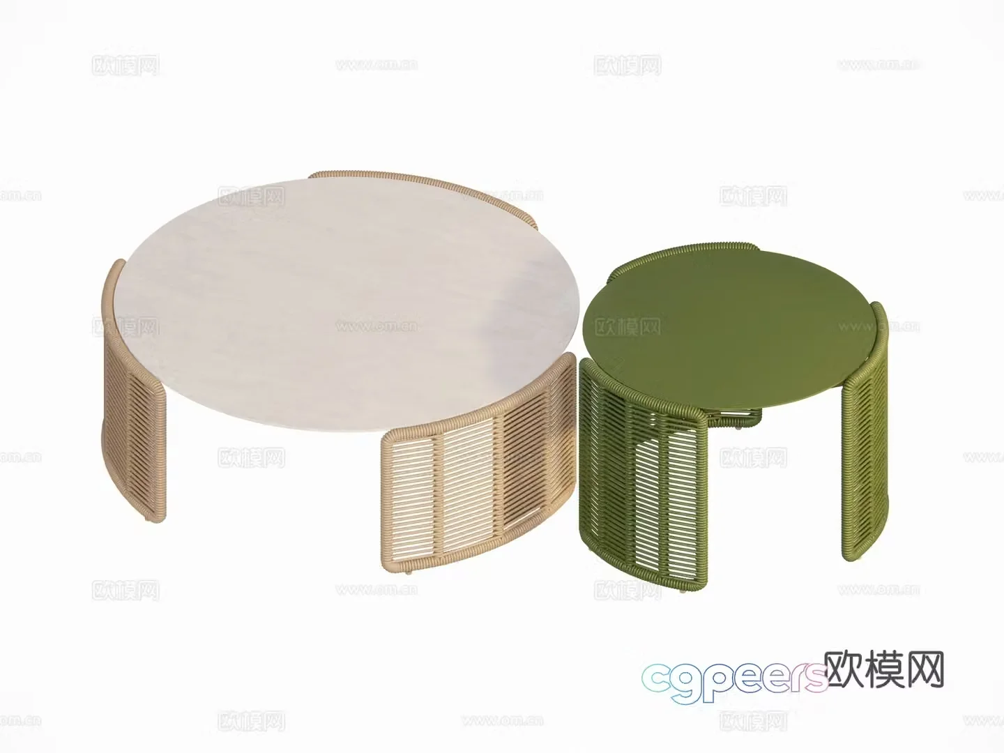 Modern outdoor courtyard garden coffee table round metal woven coffee table combination 3d model