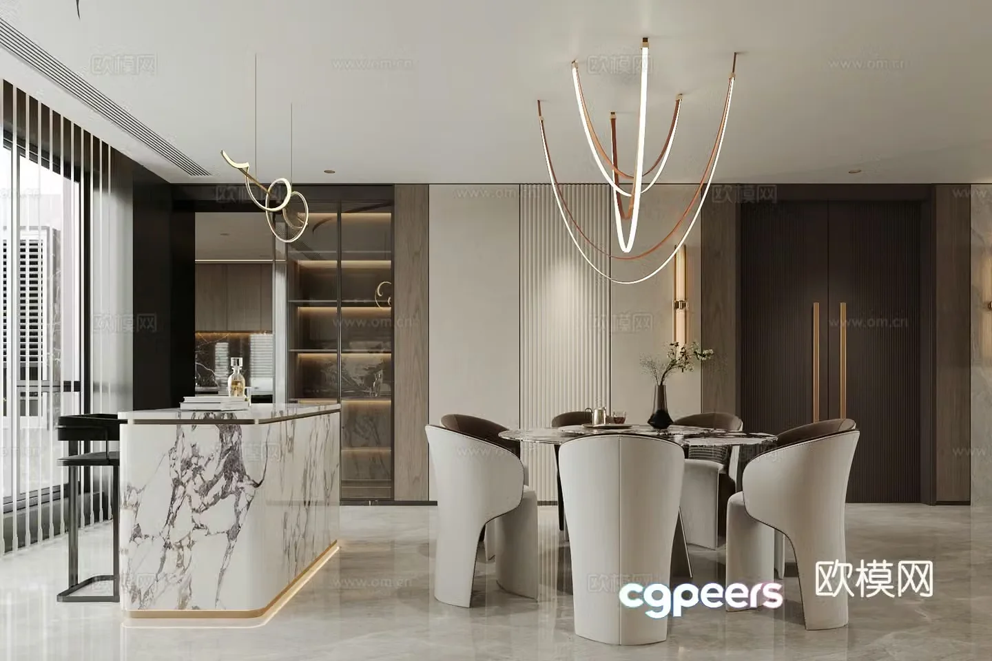 Modern Italian round table restaurant Light luxury Italian restaurant Open restaurant Island restaurant Dining table and chair 3D model