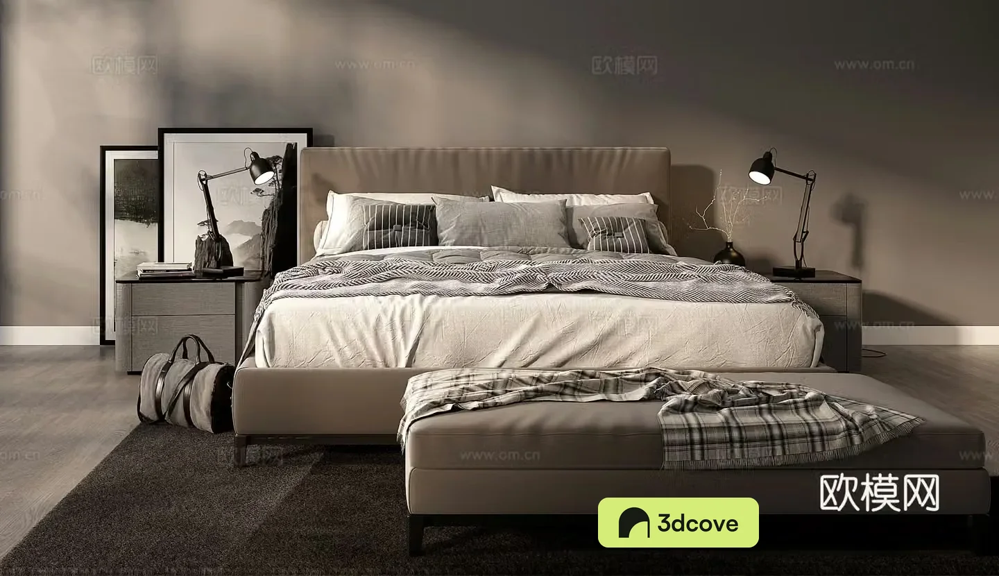 Modern double bed nightstand bed tail stool combination modern bedroom