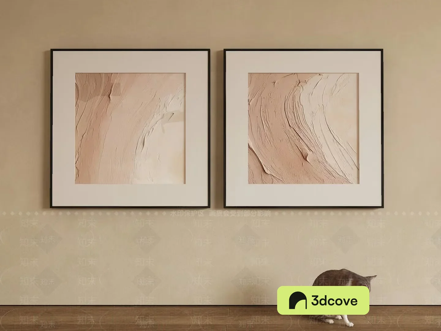 A Pair Of Beige Abstract Paintings