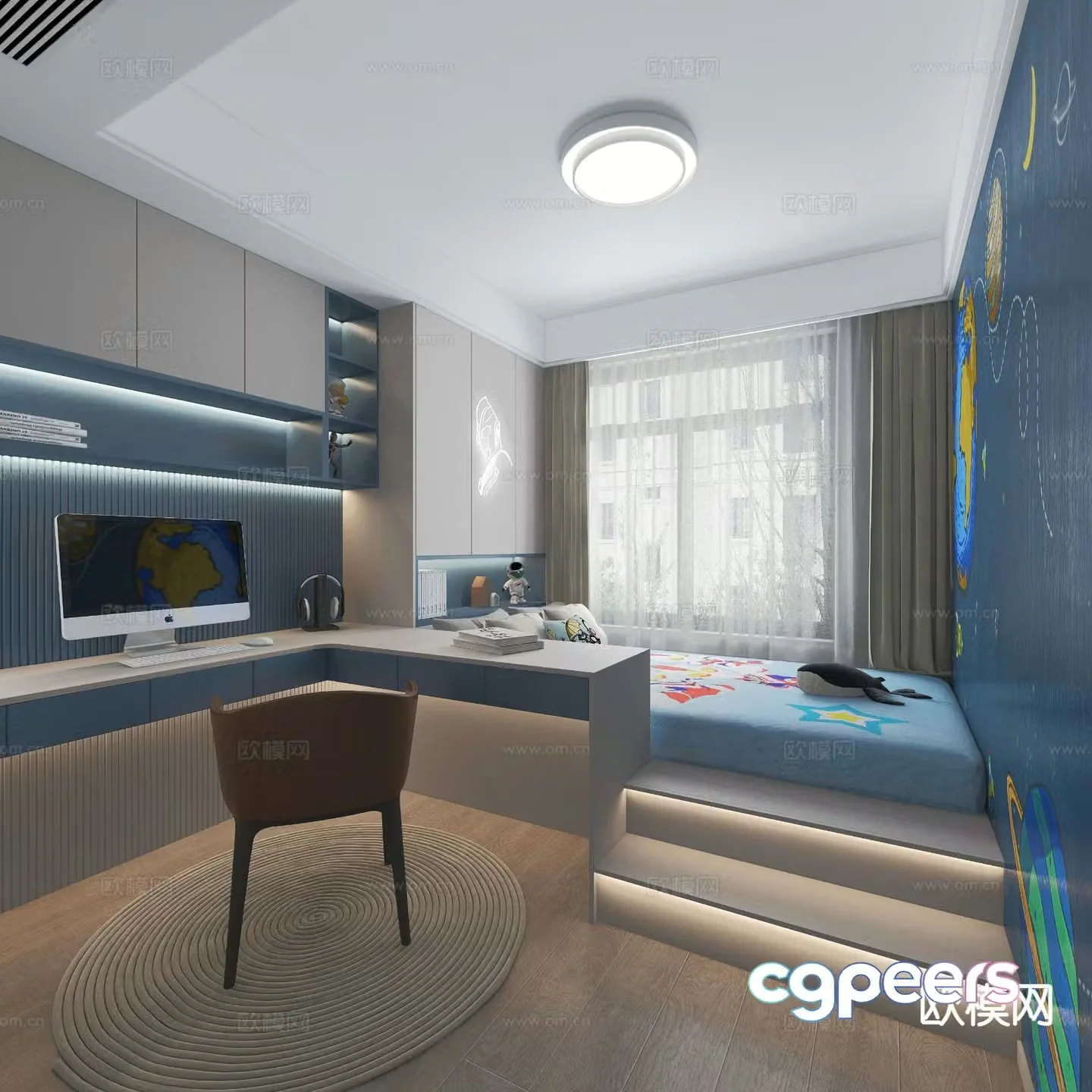 Modern tatami bedroom boy’s room 3d model