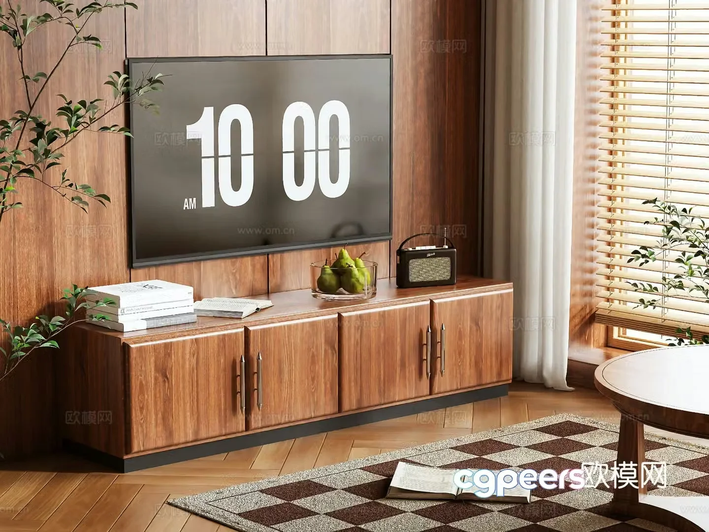 Log style TV cabinet 3D model