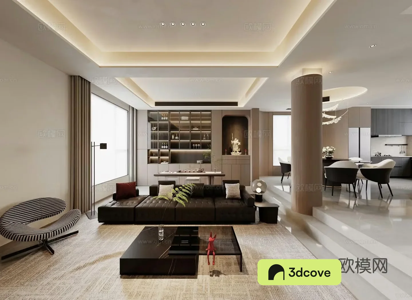 Modern Italian villa living and dining kitchen