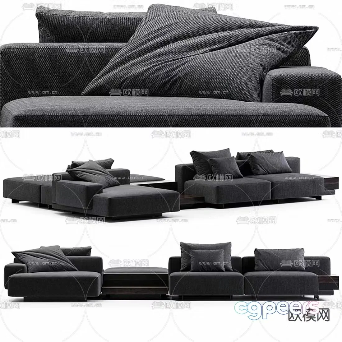 Molteni & c modern black patchwork multi-person sofa 3d model