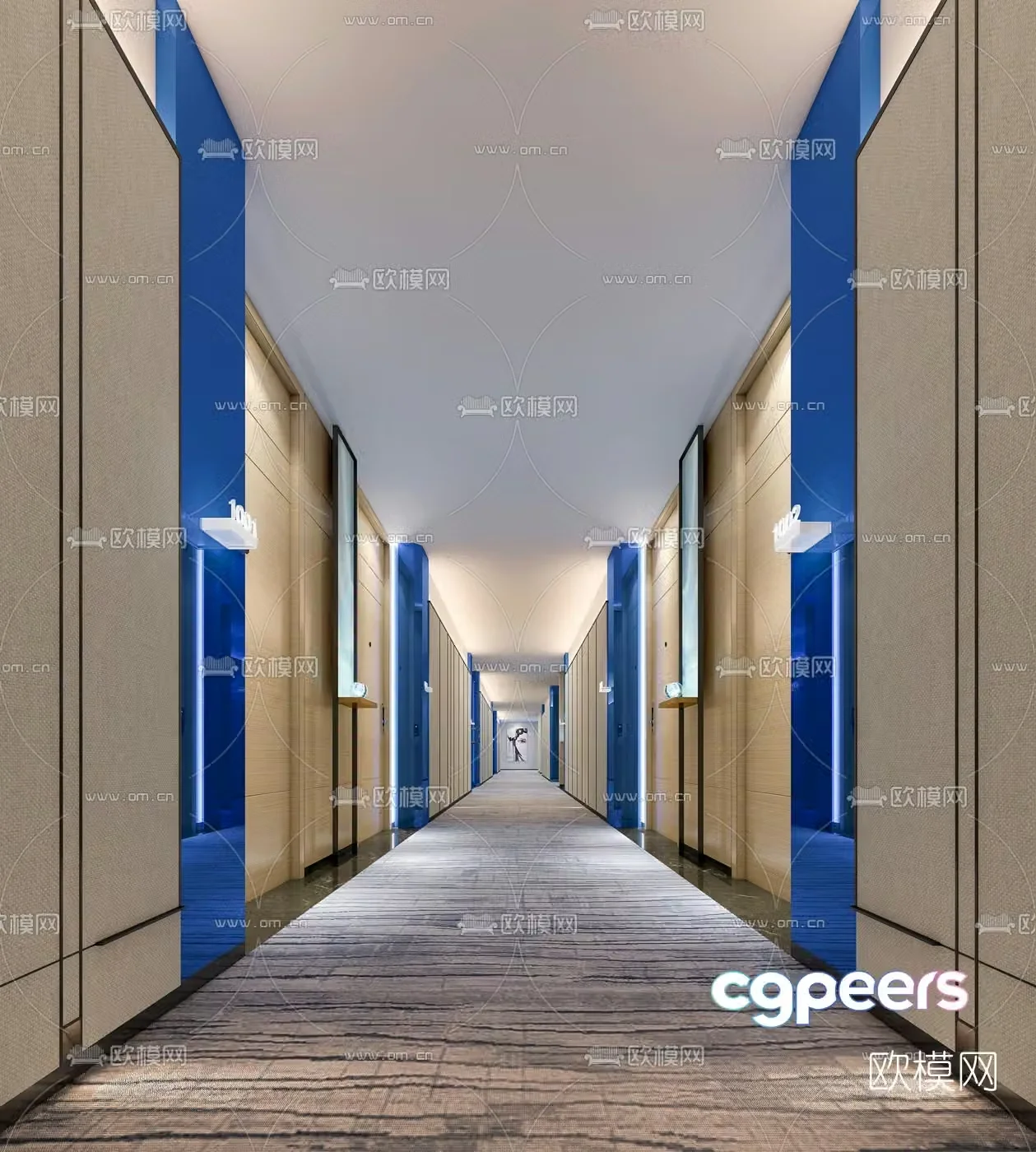 Modern hotel corridor aisle 3d model