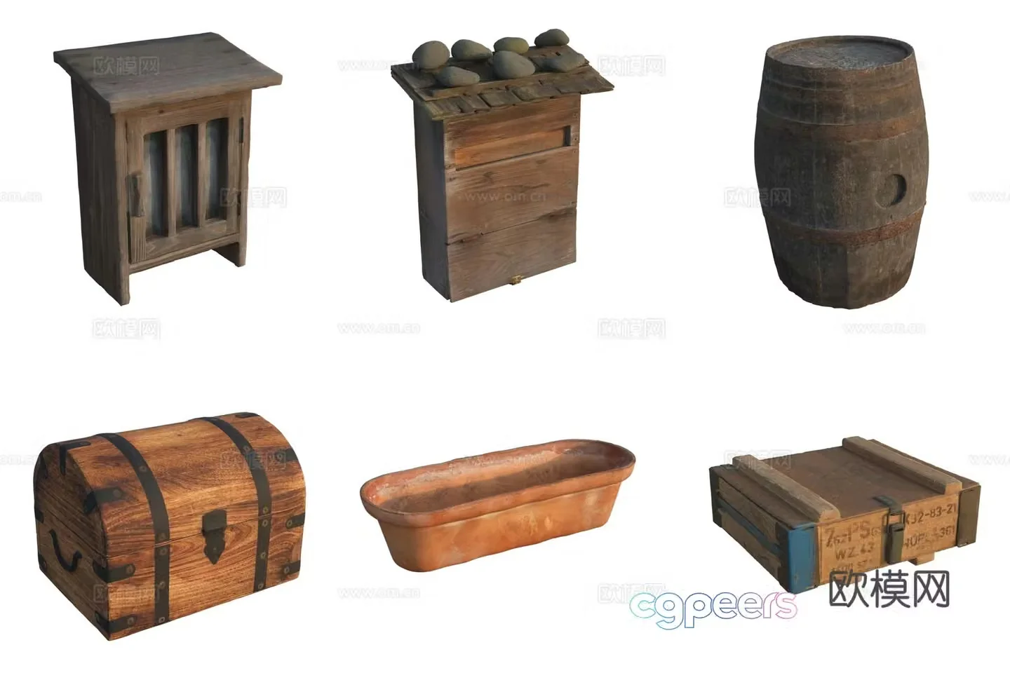 Storage wooden box wooden barrel wooden box mailbox wooden basin 3d model