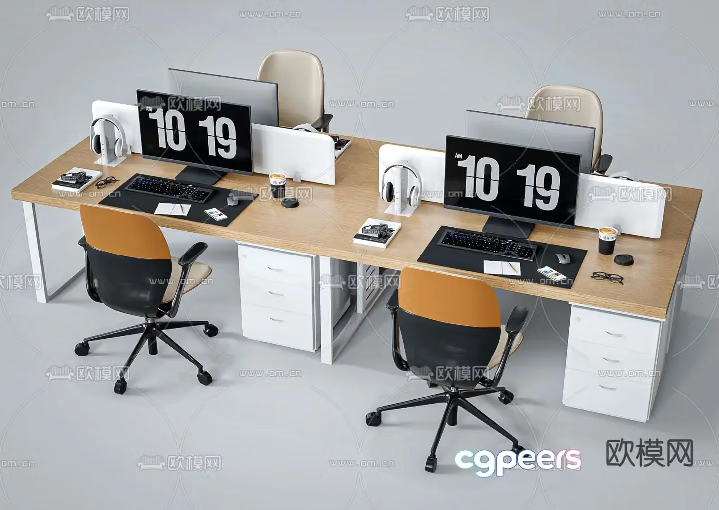 Office desk and chair screen card station 3D model