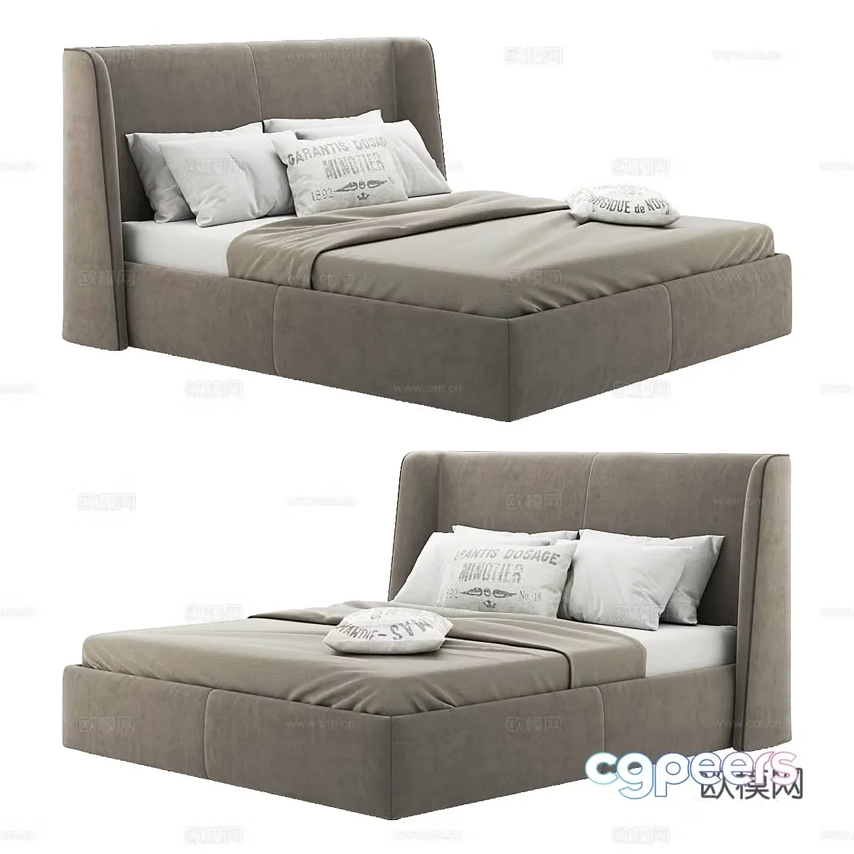 Modern Italian Boston fabric double bed 3D model