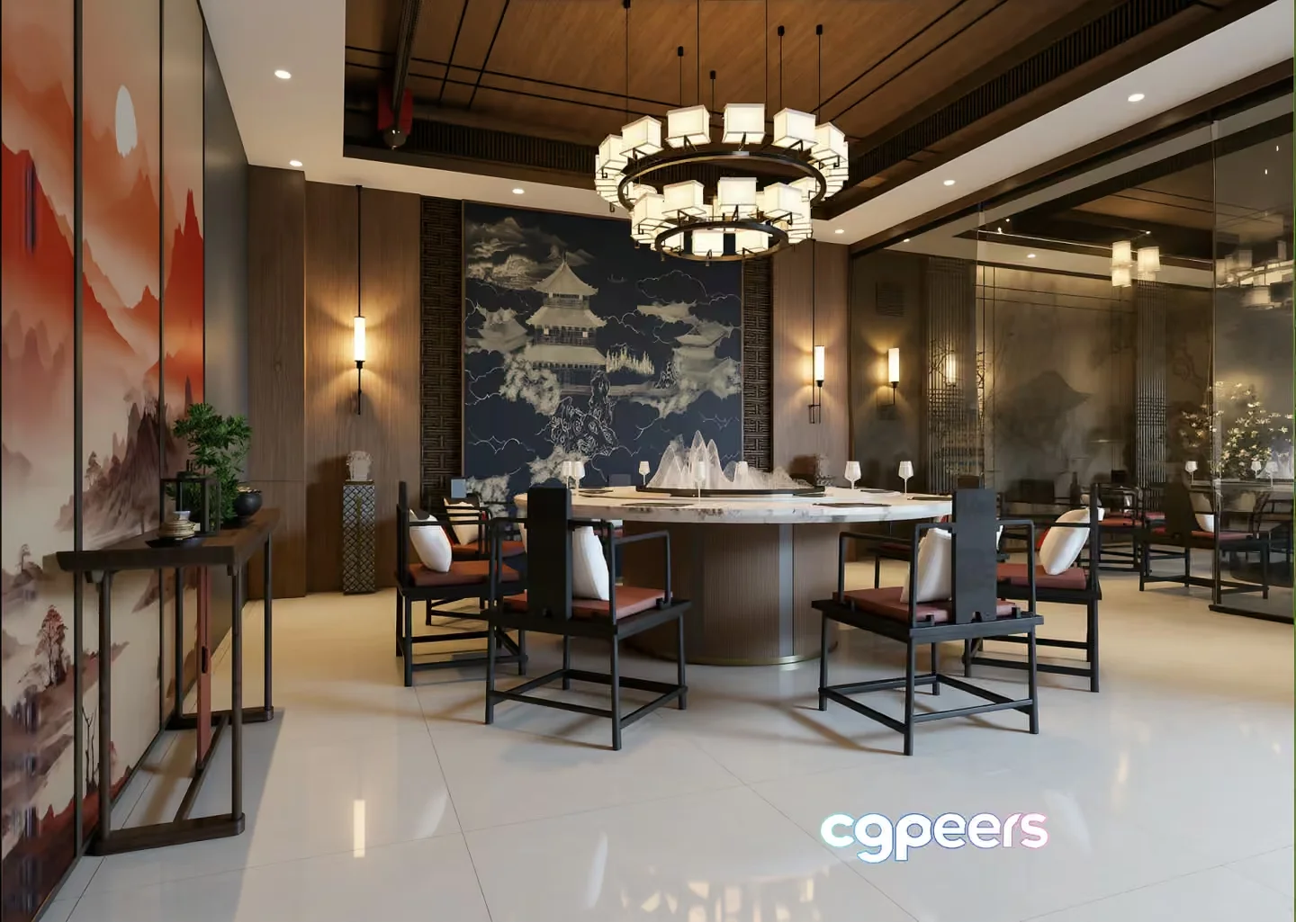 Modern Asian Dining Room 3D Model – 7189 – VRAY Render