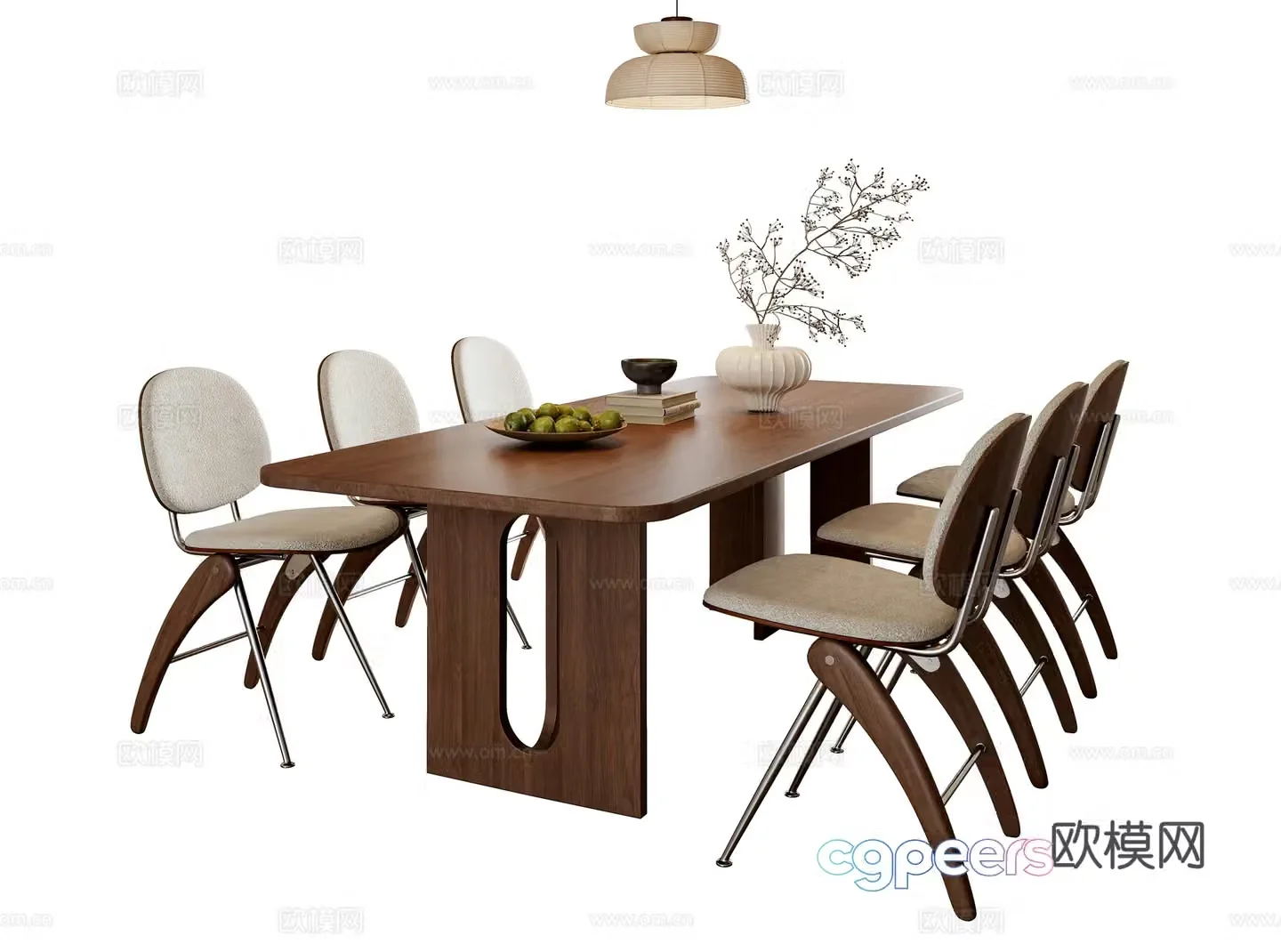 Medium style dining table and chair combination 3D model