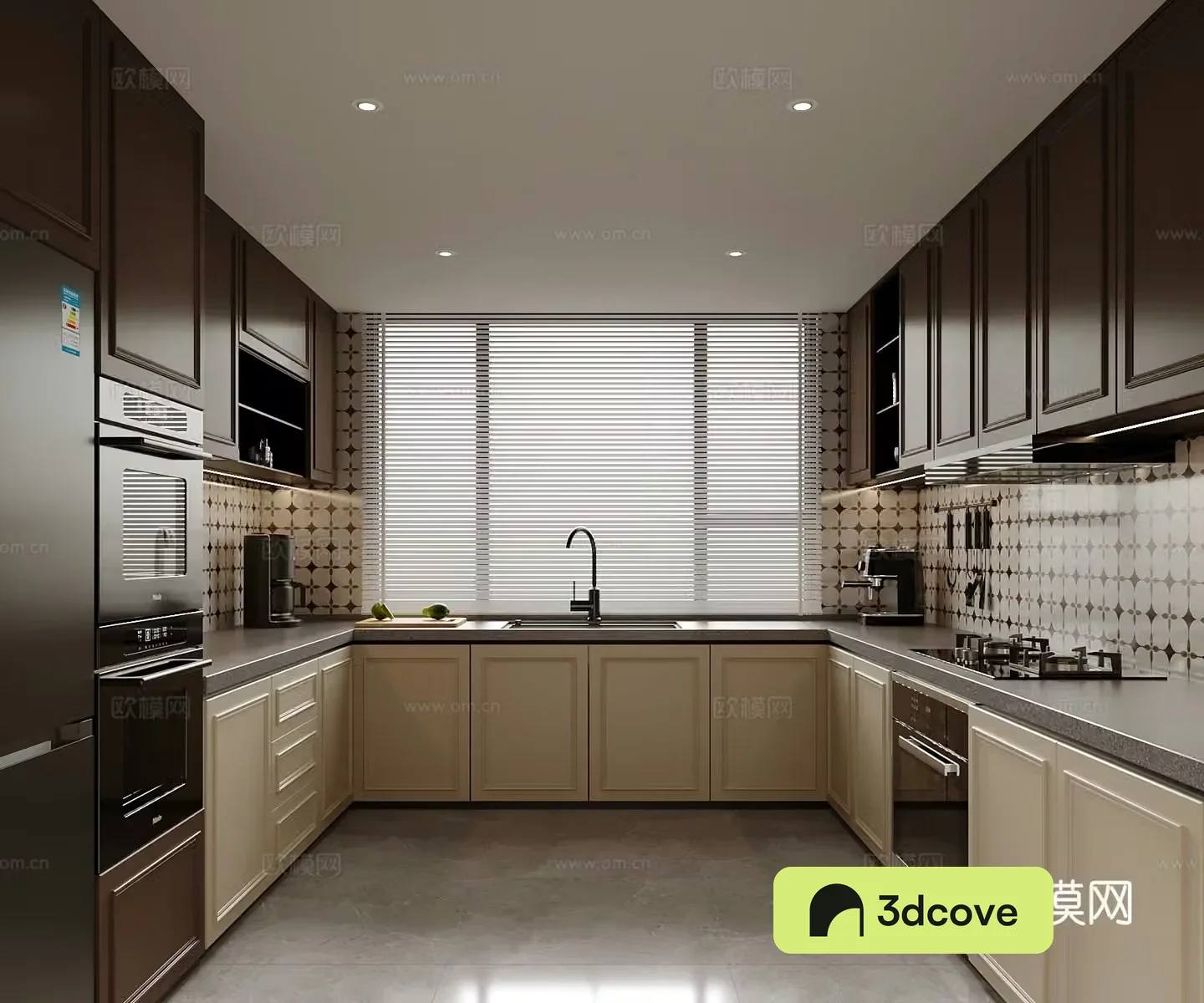 Middle style kitchen refrigerator range hood 3d model