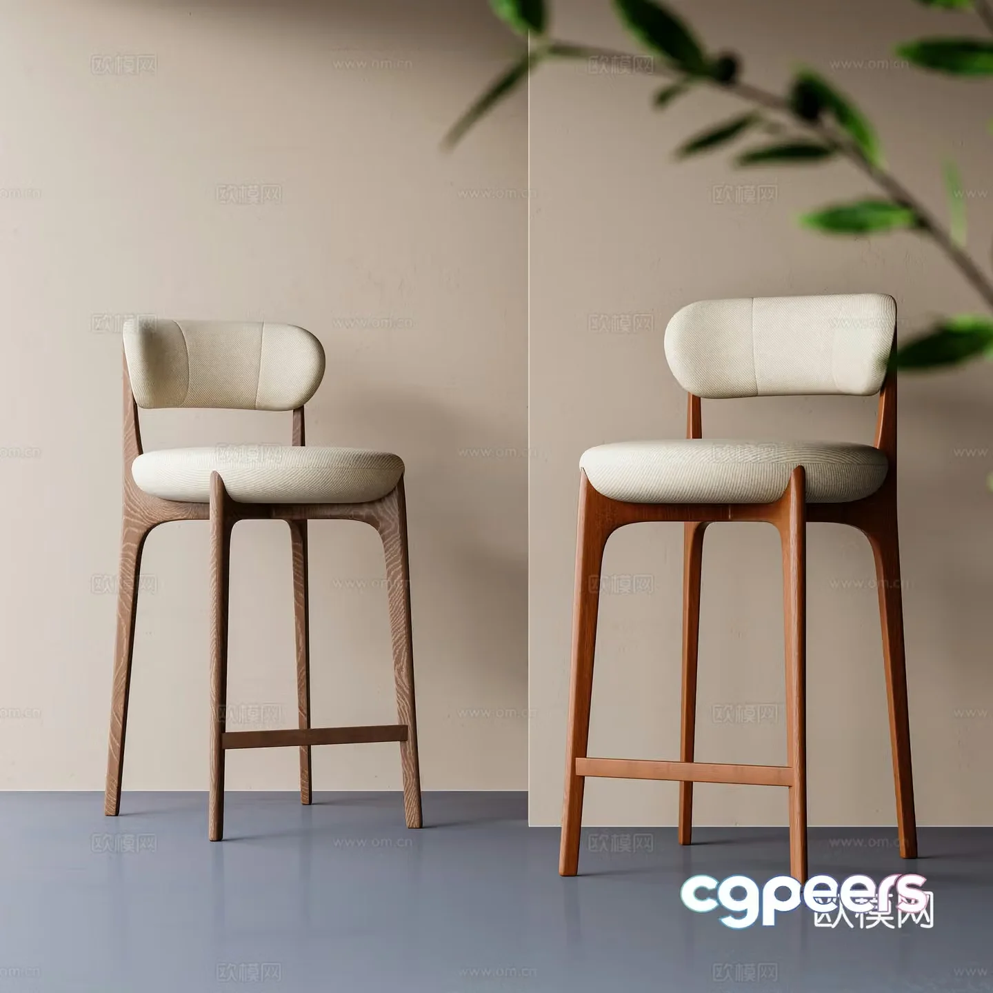 New Chinese style Chinese bar chair Medium retro bar chair Wooden chair Cloth chair Bar chair 3D model