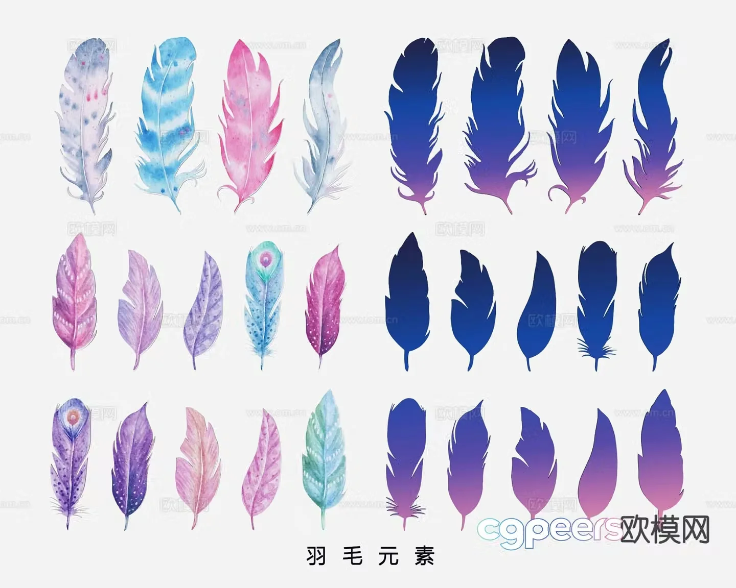 Painted feathers feather silhouette hanging decoration wall decoration 3d model