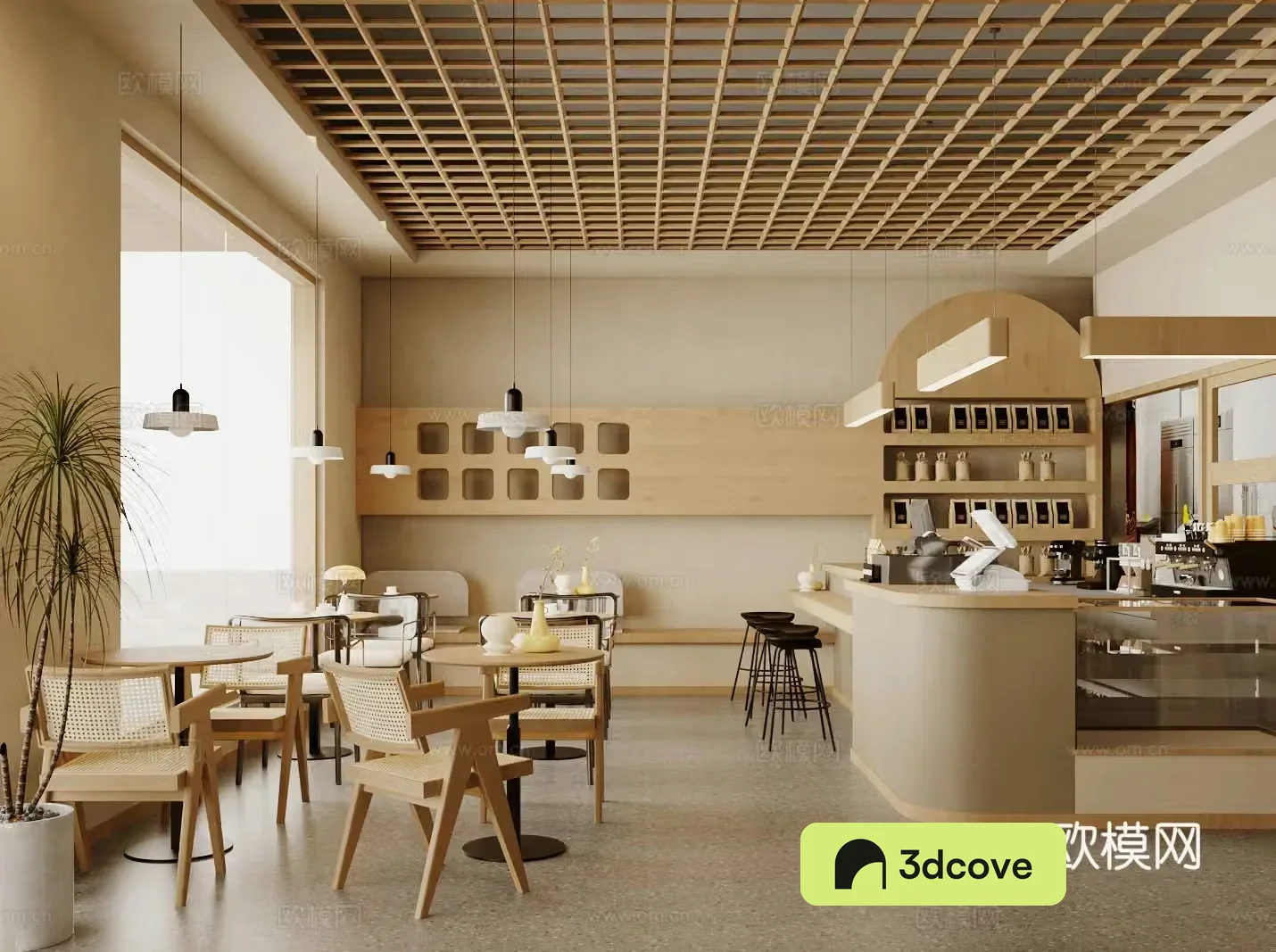 Log wood style milk tea shop