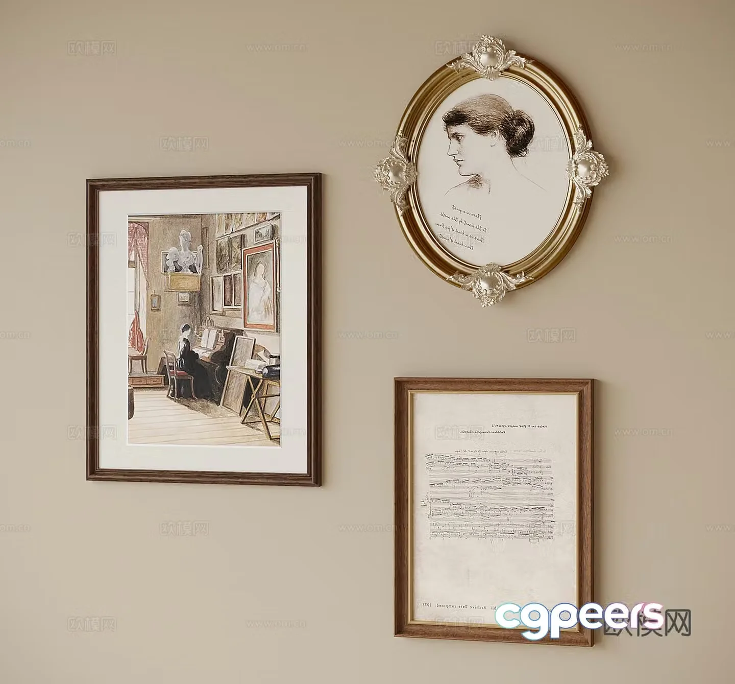 French hanging paintings bedside paintings decorative paintings 3D model