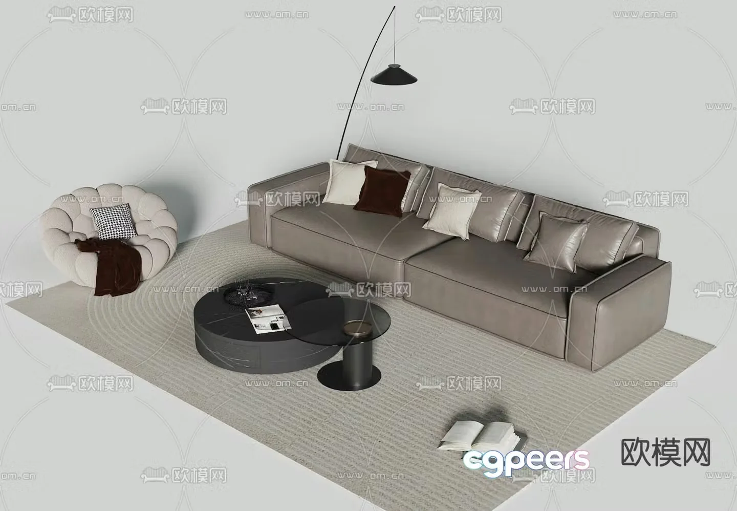 Creamy sofa combination sofa 3d model