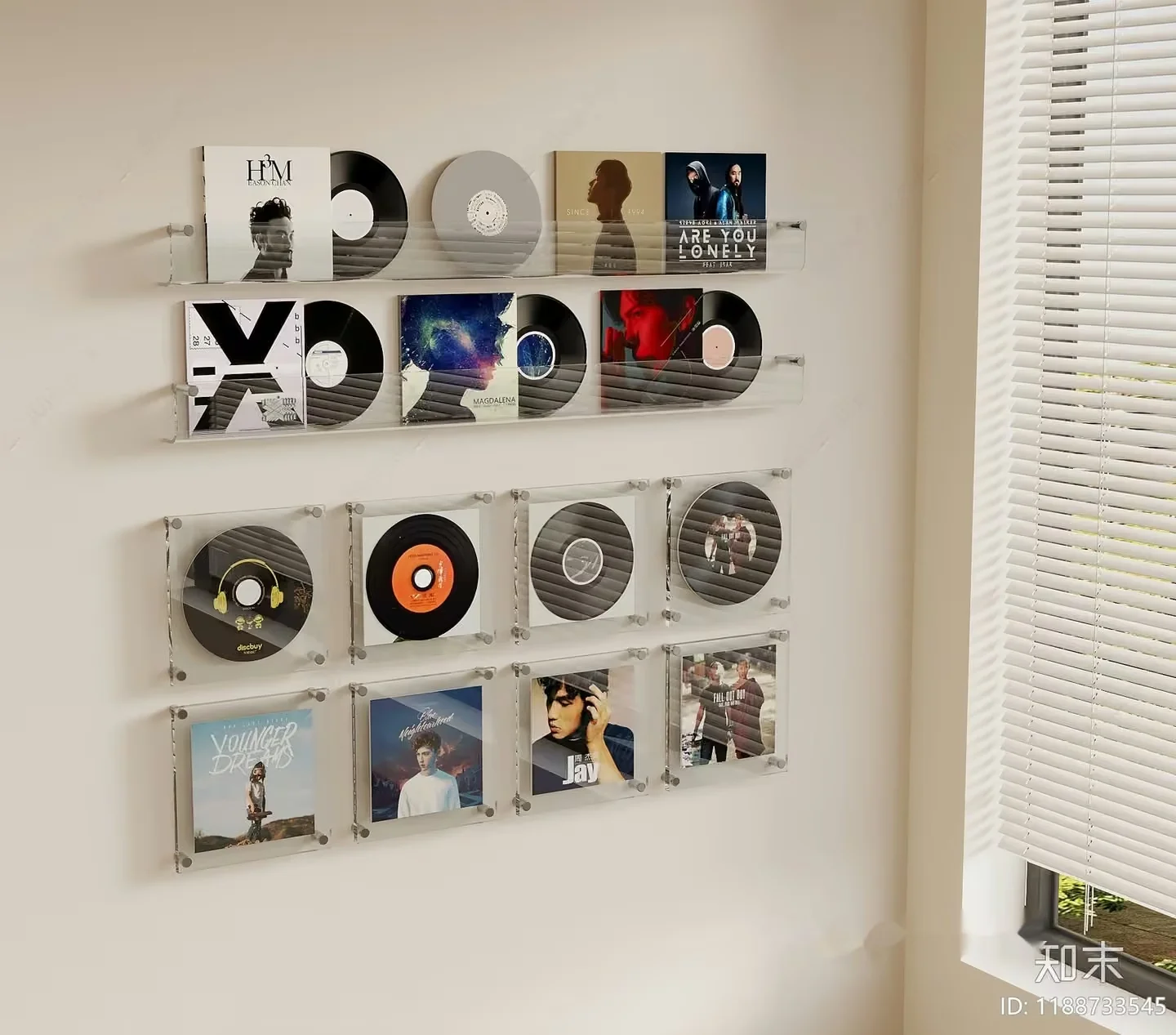 A Wall-Mounted Vinyl Record Display With A Minimalist Aesthetic 3D Model – 15698 – VRAY Render