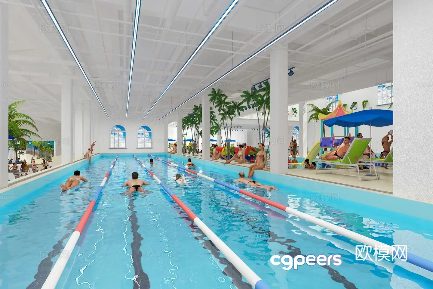 Modern indoor swimming pool 3d model