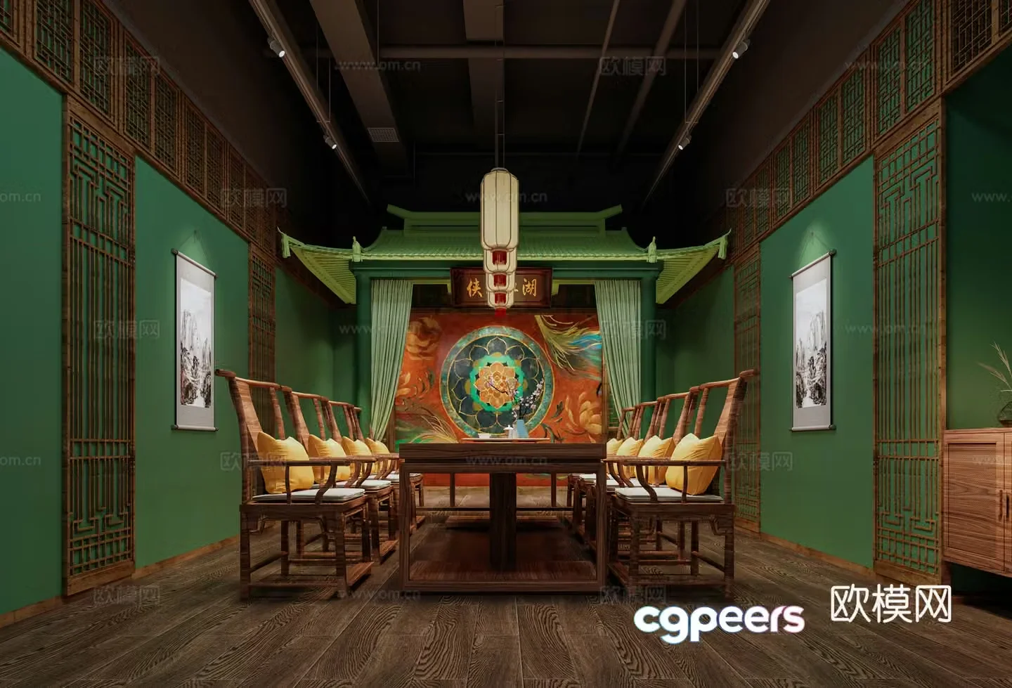 Chinese style script killing escape room plot interpretation 3d model