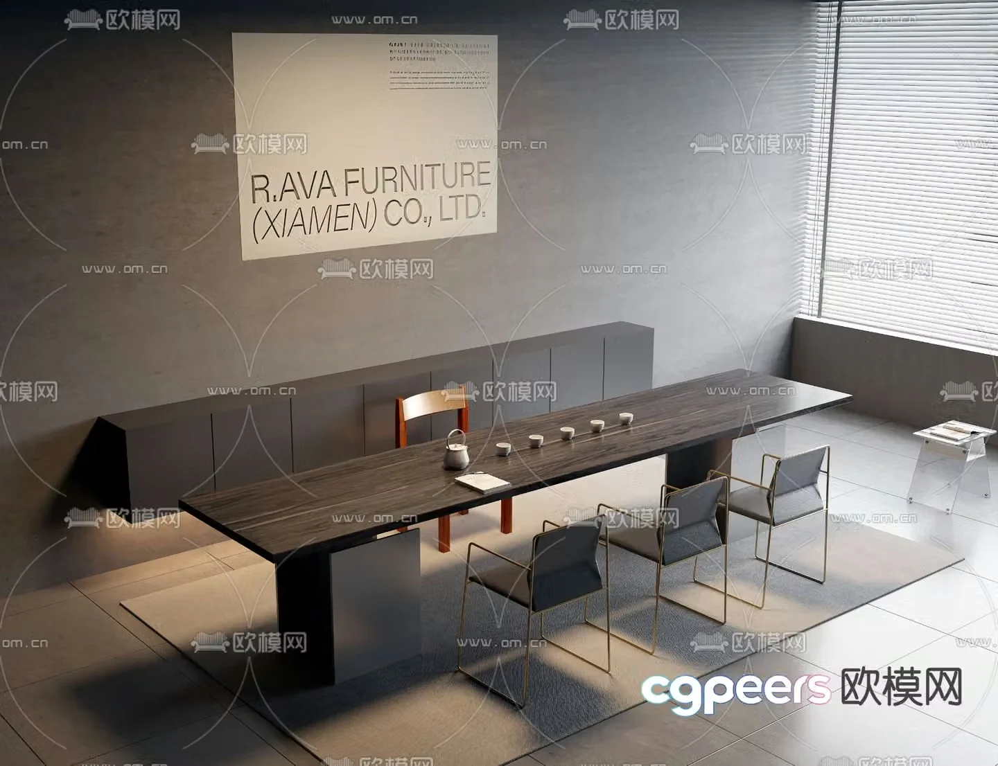 Modern tea table and chairs solid wood tea table 3d model