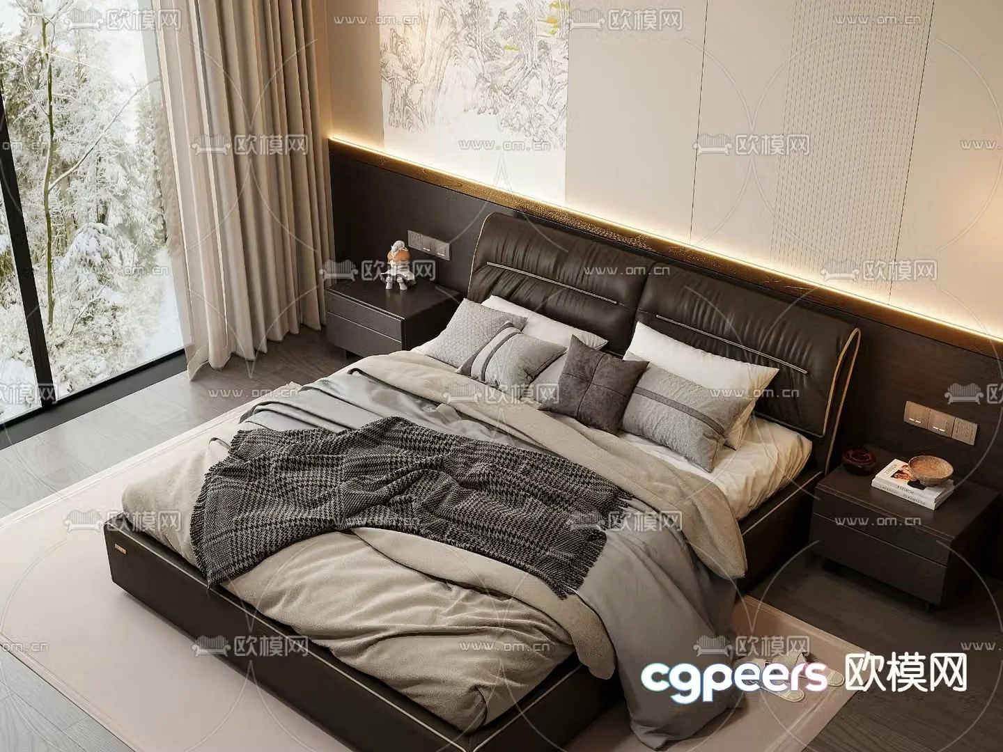 Leather double bed 3d model