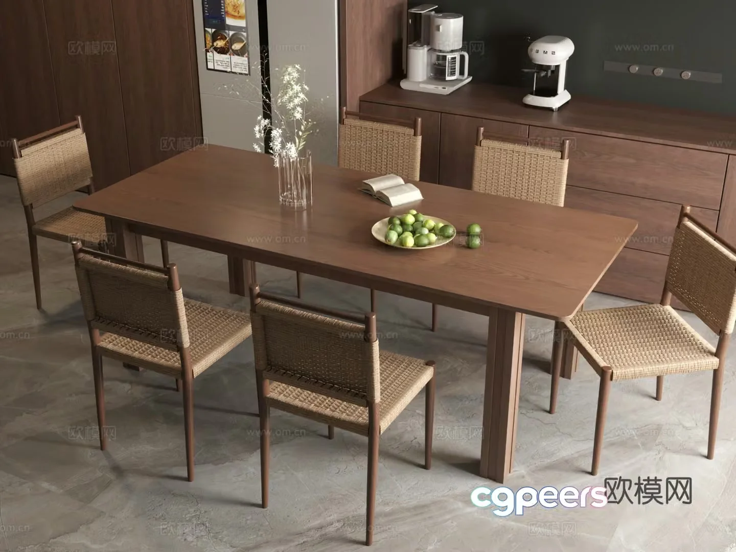 Modern dining table medieval dining table wabi-sabi dining table dining table chair 3d model