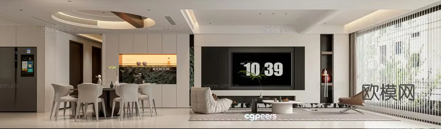 Modern living and dining room tea room 3d model