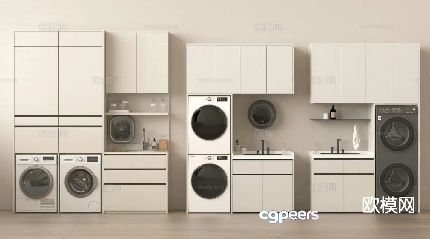 Modern balcony cabinet washing machine cabinet 3d model