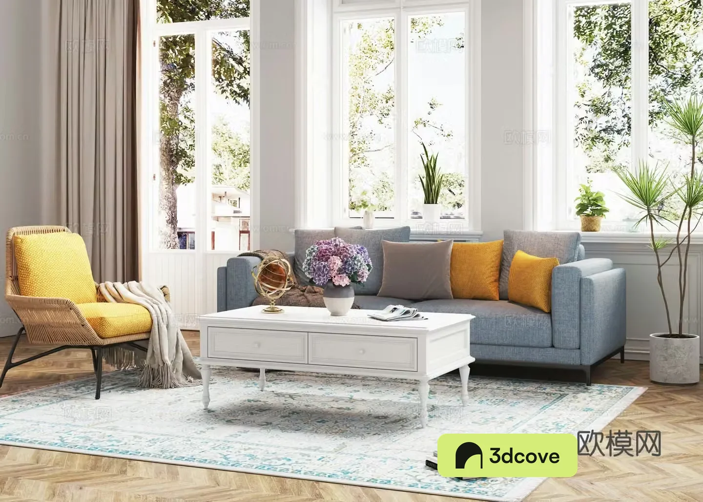 Nordic living room simple European sofa combination white coffee table living room