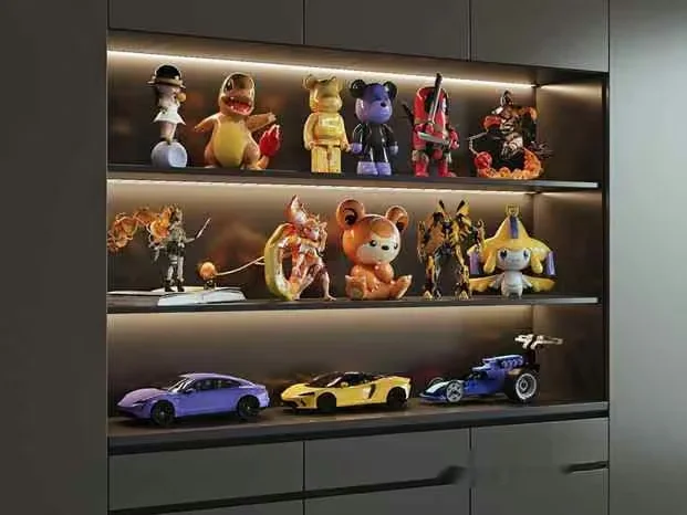 A Shelf With Figurines And Model Cars 3D Model – 6664 – CORONA Render