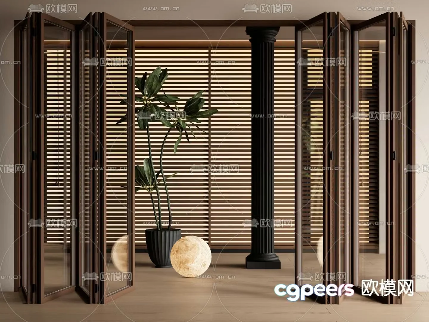 Middle style folding door sliding door partition door 3d model